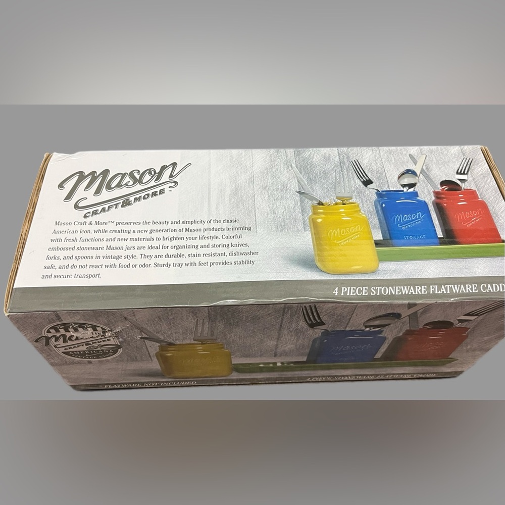 4 Piece Mason Kitchen/Craft & More Stoneware Jar Set in Vibrant Colors